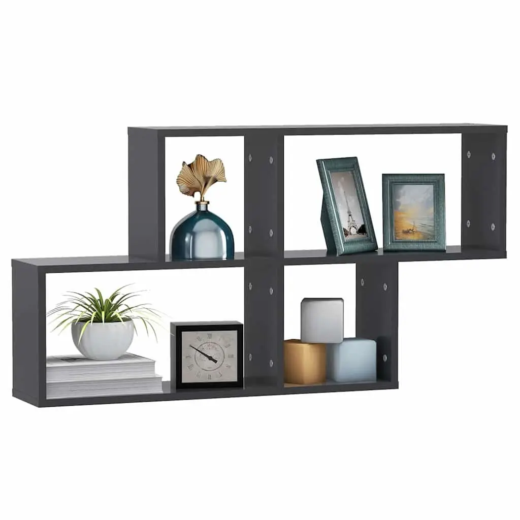 Wall Shelf Grey Floating Display Cube Storage Shelving Unit