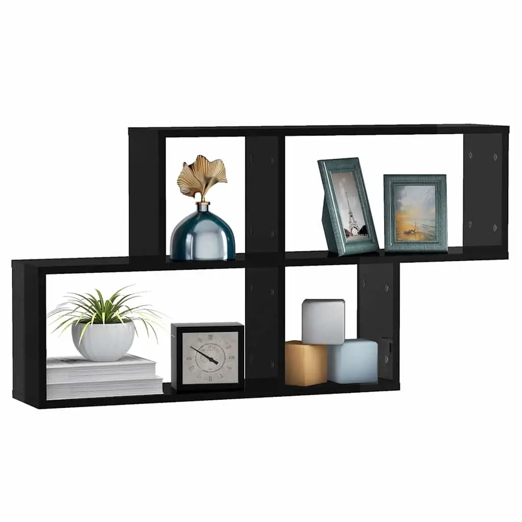 Wall Shelf 100 x 18 x 53 cm Black High Gloss Floating Storage Display Unit