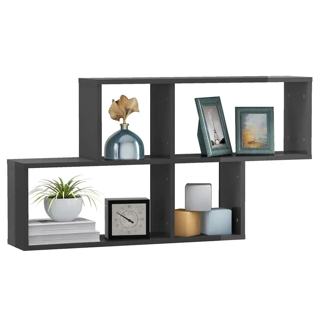 Wall Shelf 100cm Grey High Gloss Floating Cube Storage Unit