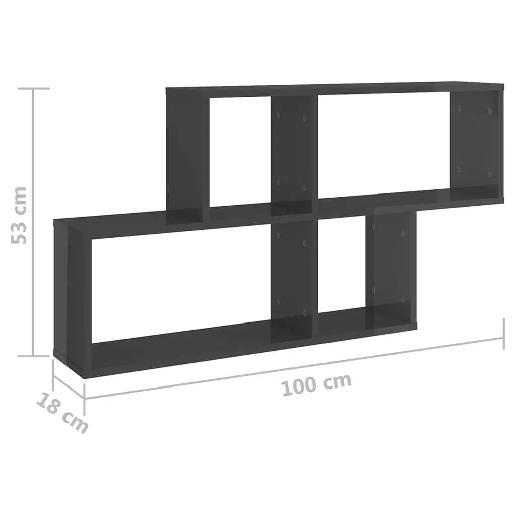 Wall Shelf 100cm Grey High Gloss Floating Cube Storage Unit