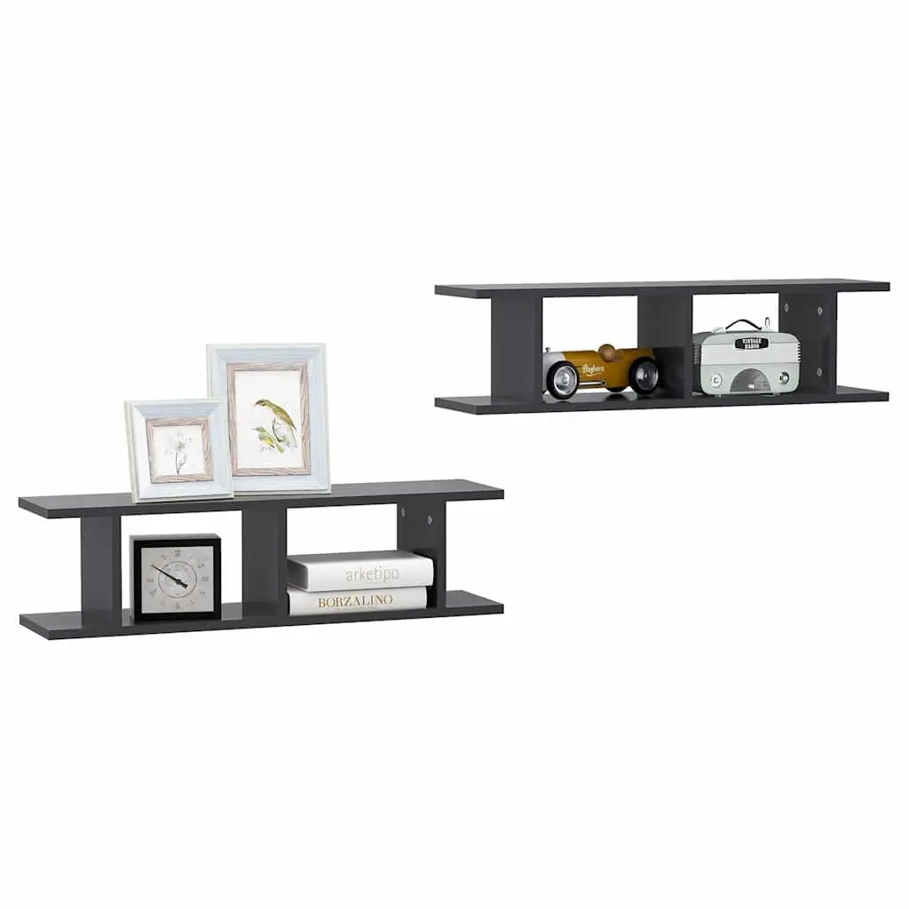 Wall Shelves 2 Piece Grey Floating Cube Shelf Sturdy Storage Display Home Decor