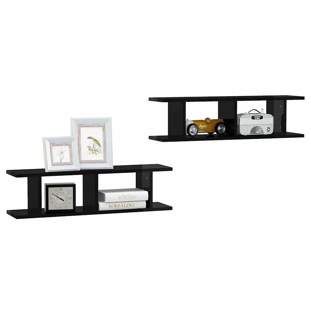 Wall Shelves 2 Piece Set Black Floating Display Cube Shelf