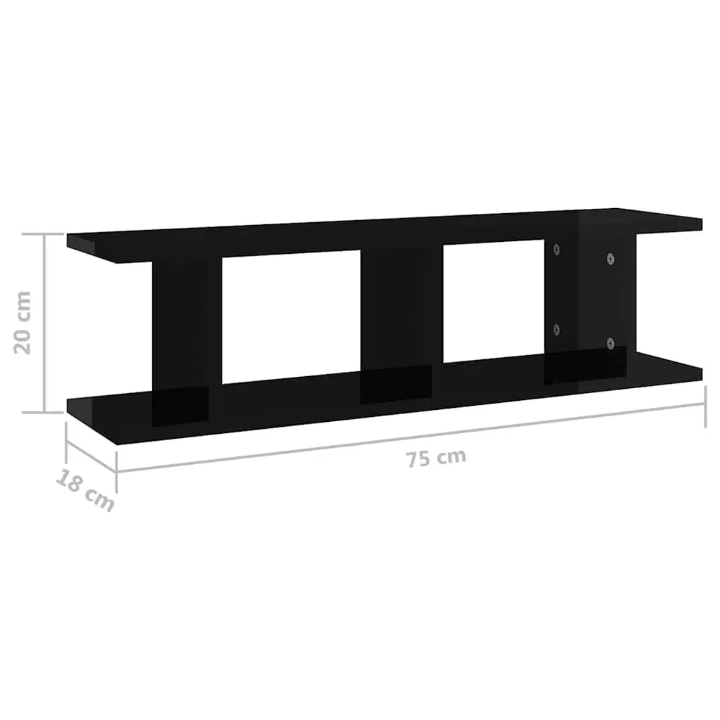 Wall Shelves 2 Piece Set Black Floating Display Cube Shelf