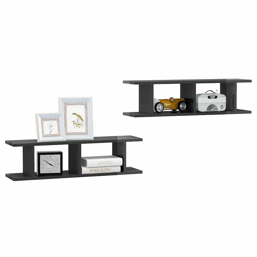 Floating Wall Shelves 2 Pcs Grey Sturdy Invisible Mounting System for Bedroom Living Room Decor
