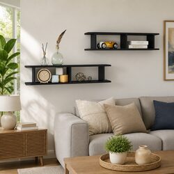 Wall Shelves 2pc Grey High Gloss Display Cube Floating Shelf Living Room Bedroom