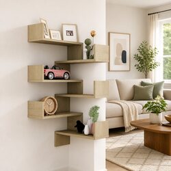Enhance Your Space with 2 Brown Corner Shelves, 40x40x50 cm