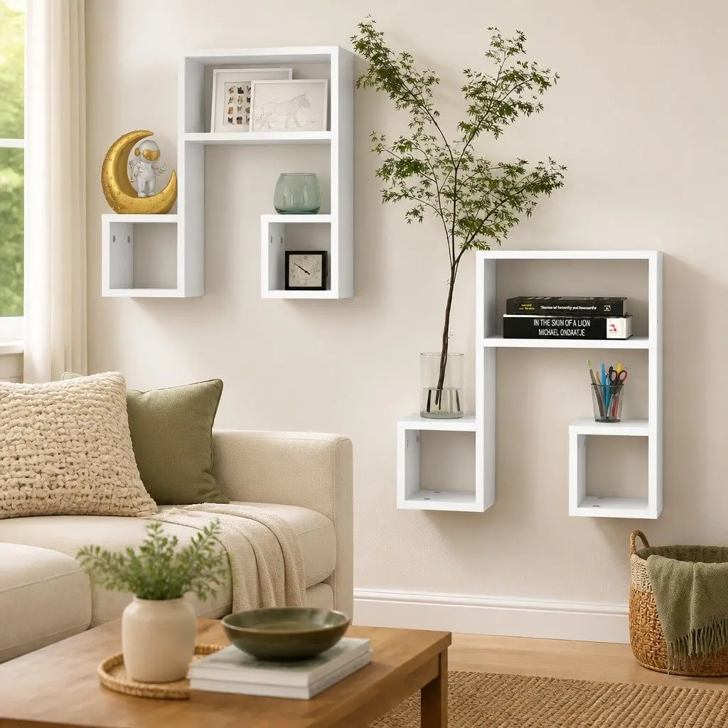 Wall Shelves 50x15x50 cm Music Note Shape White Set of 2 Display Storage