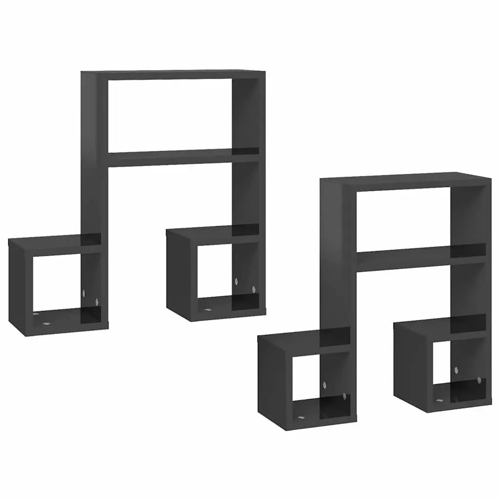 Music Note Wall Shelf 50cm Grey Open Compartment Storage Display 2 Pcs Home Decor