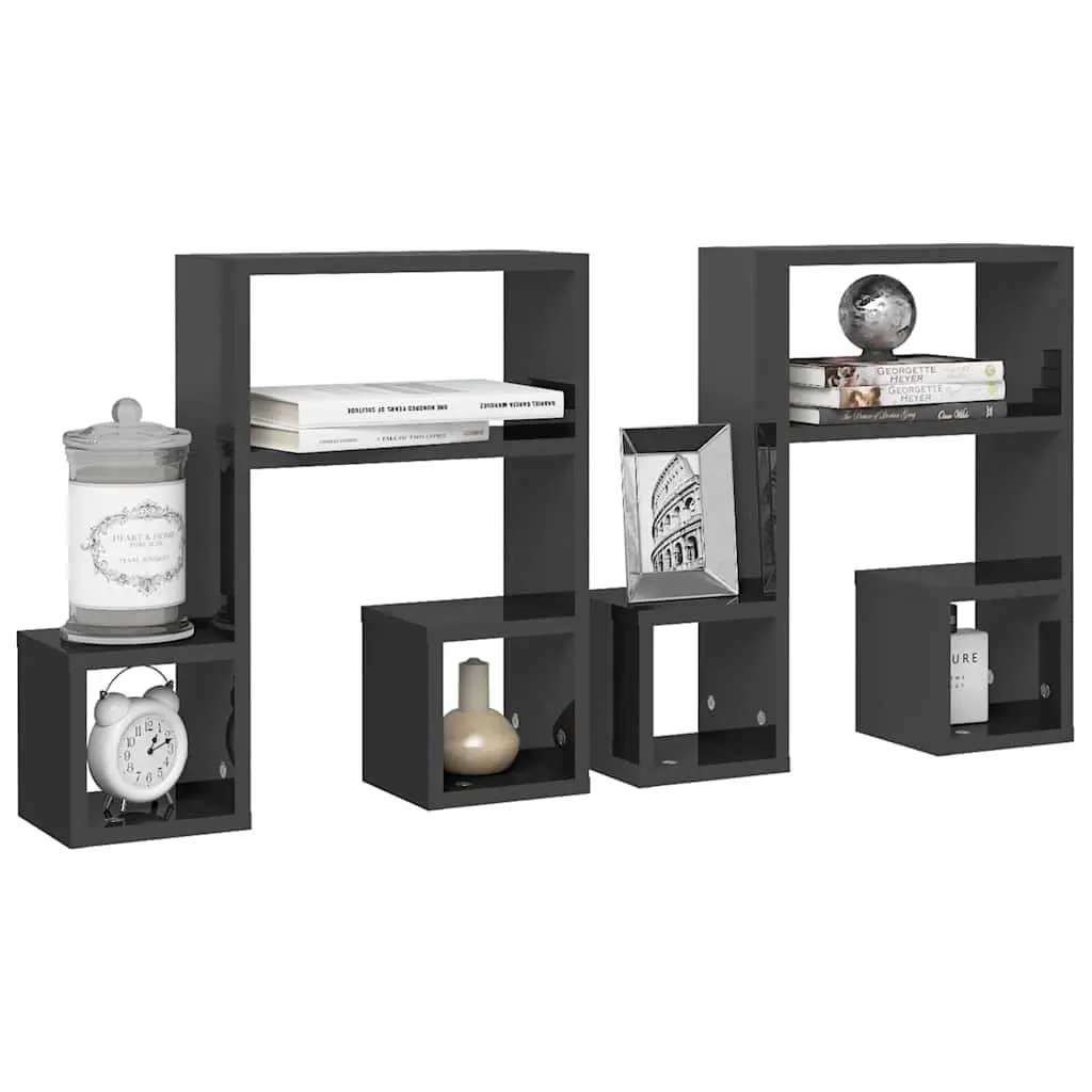 Music Note Wall Shelf 50cm Grey Open Compartment Storage Display 2 Pcs Home Decor