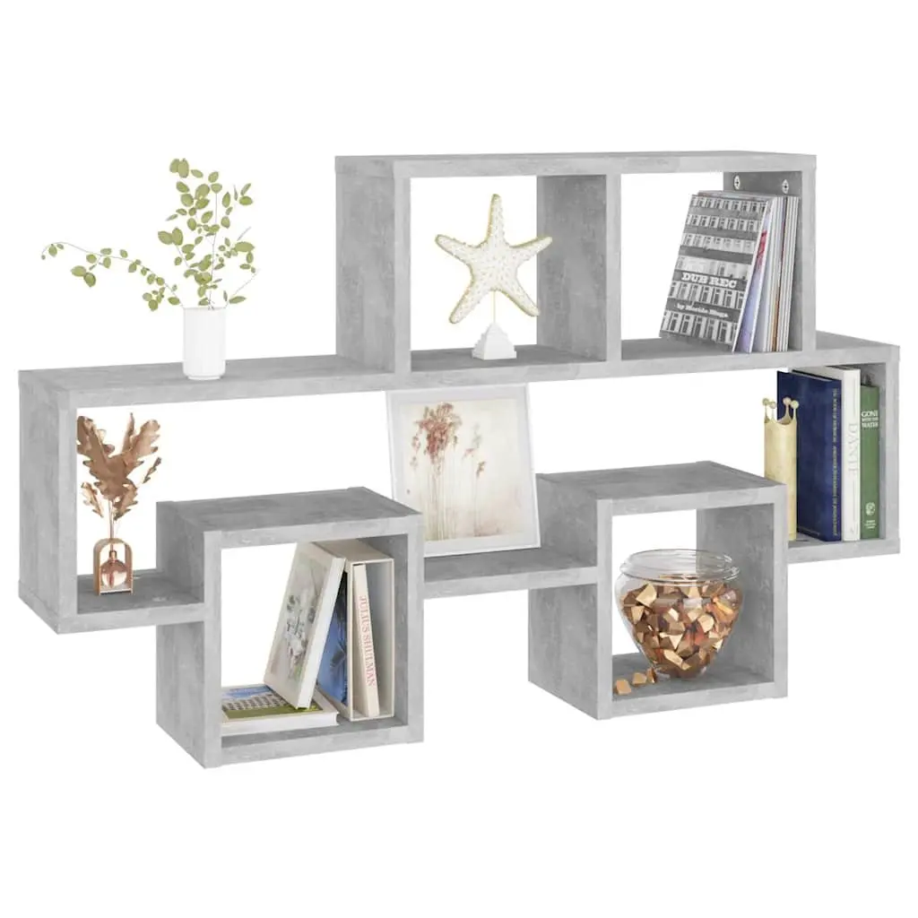 Car-Shaped Wall Shelf Grey Engineered Wood Open Compartments Storage Display Organiser