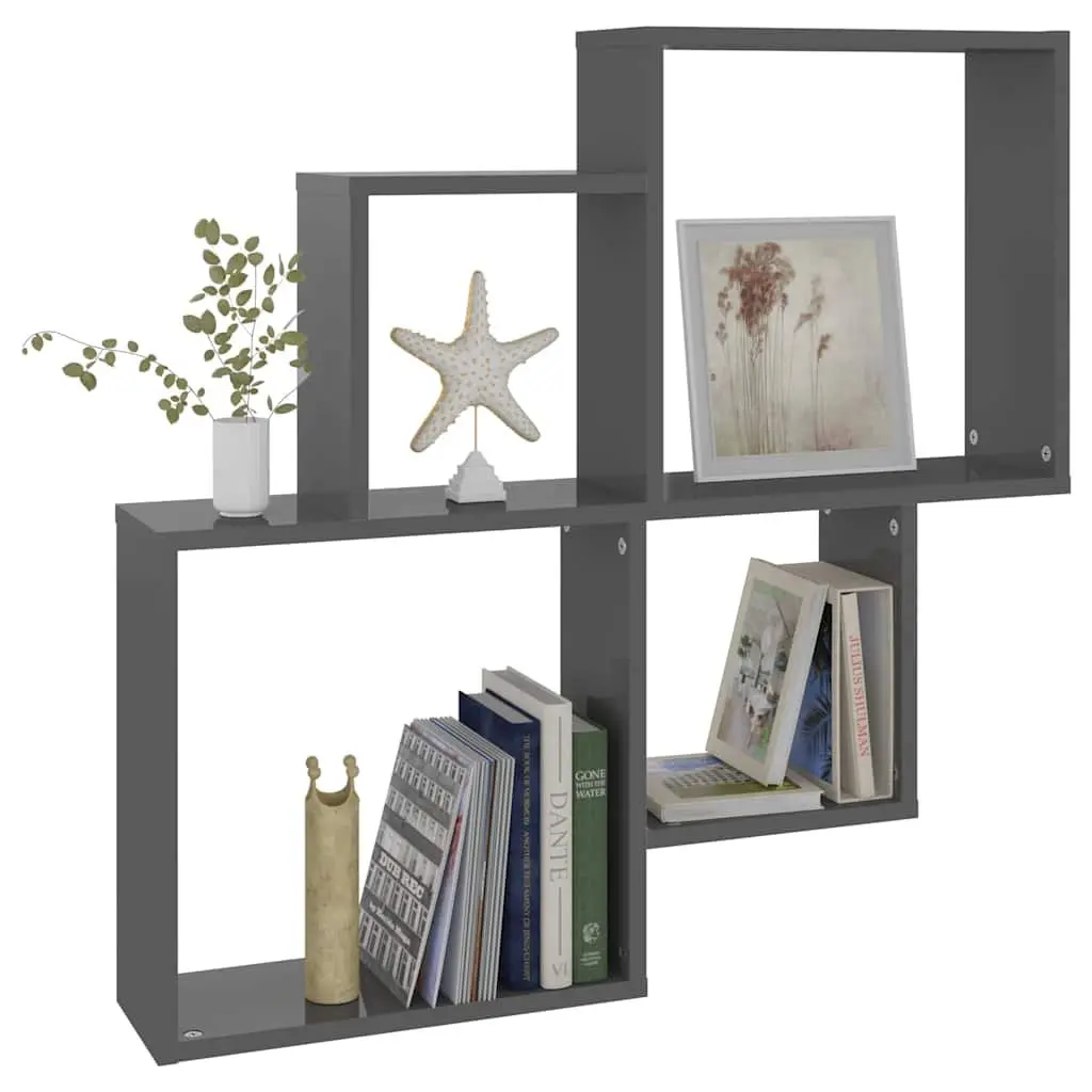 Wall Cube Shelf Grey Open Compartments Storage Display