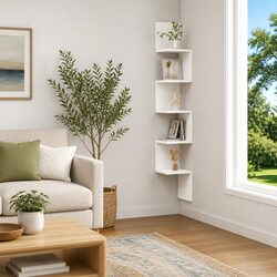 Wall Corner Shelf White Storage Display Unit Living Room Bedroom Kitchen