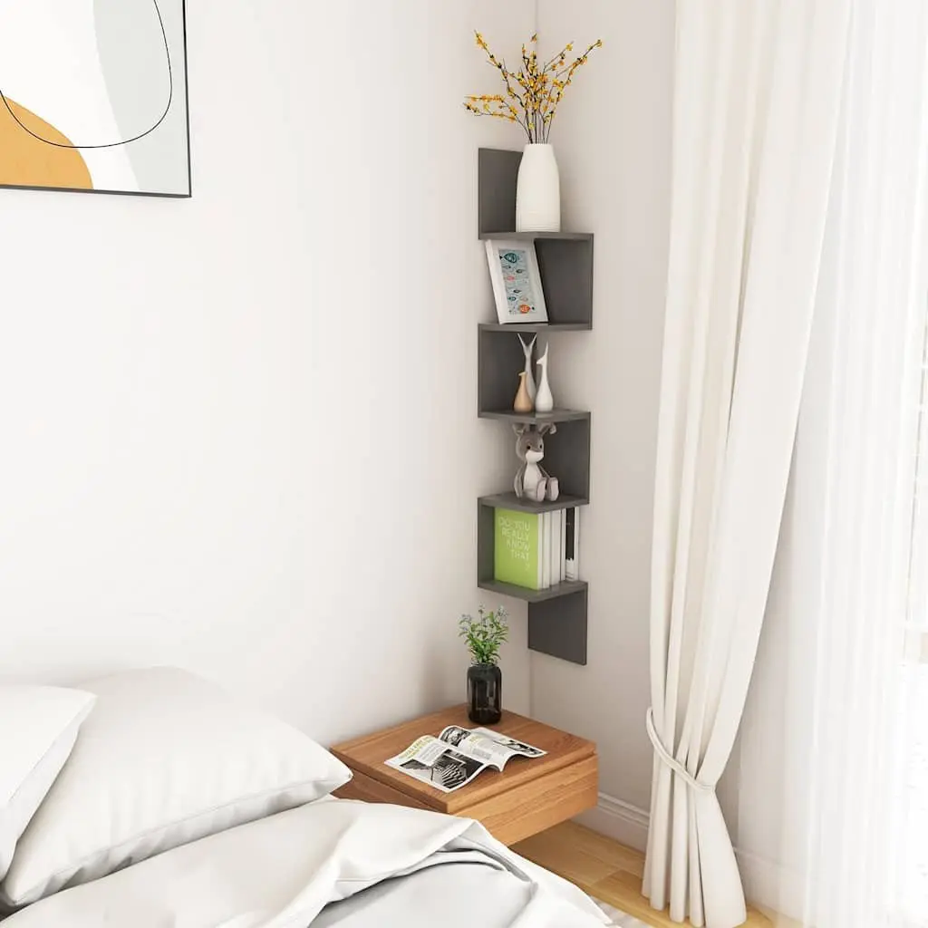 Wall Corner Shelf Grey Sturdy Storage Display Unit for Living Room Bedroom Kitchen
