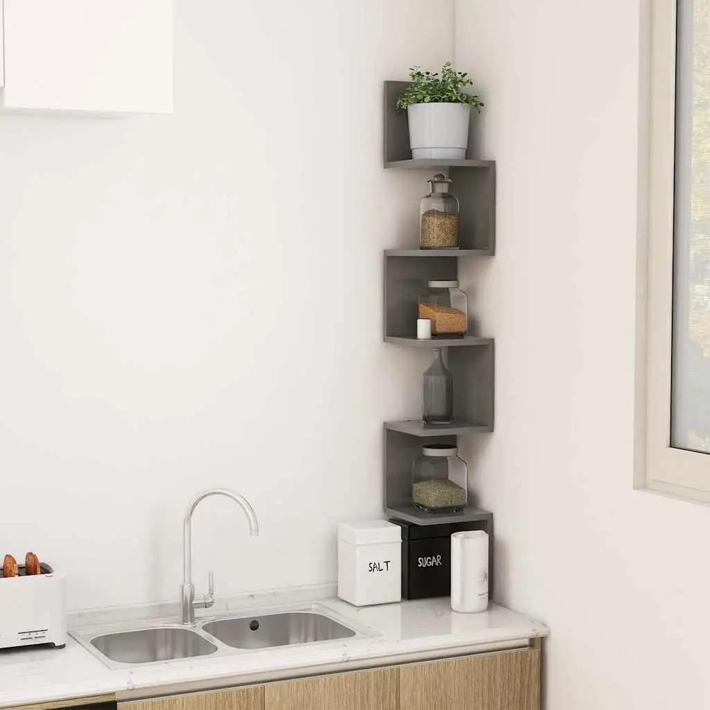 Wall Corner Shelf Grey Sturdy Storage Display Unit for Living Room Bedroom Kitchen