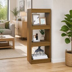 Stylish Room Divider Book Cabinet in Brown Pinewood