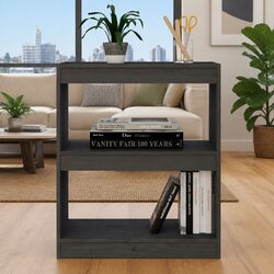 Book Cabinet Room Divider Grey Solid Wood Pine Storage Shelving Unit