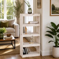 Book Cabinet Room Divider White Solid Wood Pine 4 Compartment Bookshelf Storage
