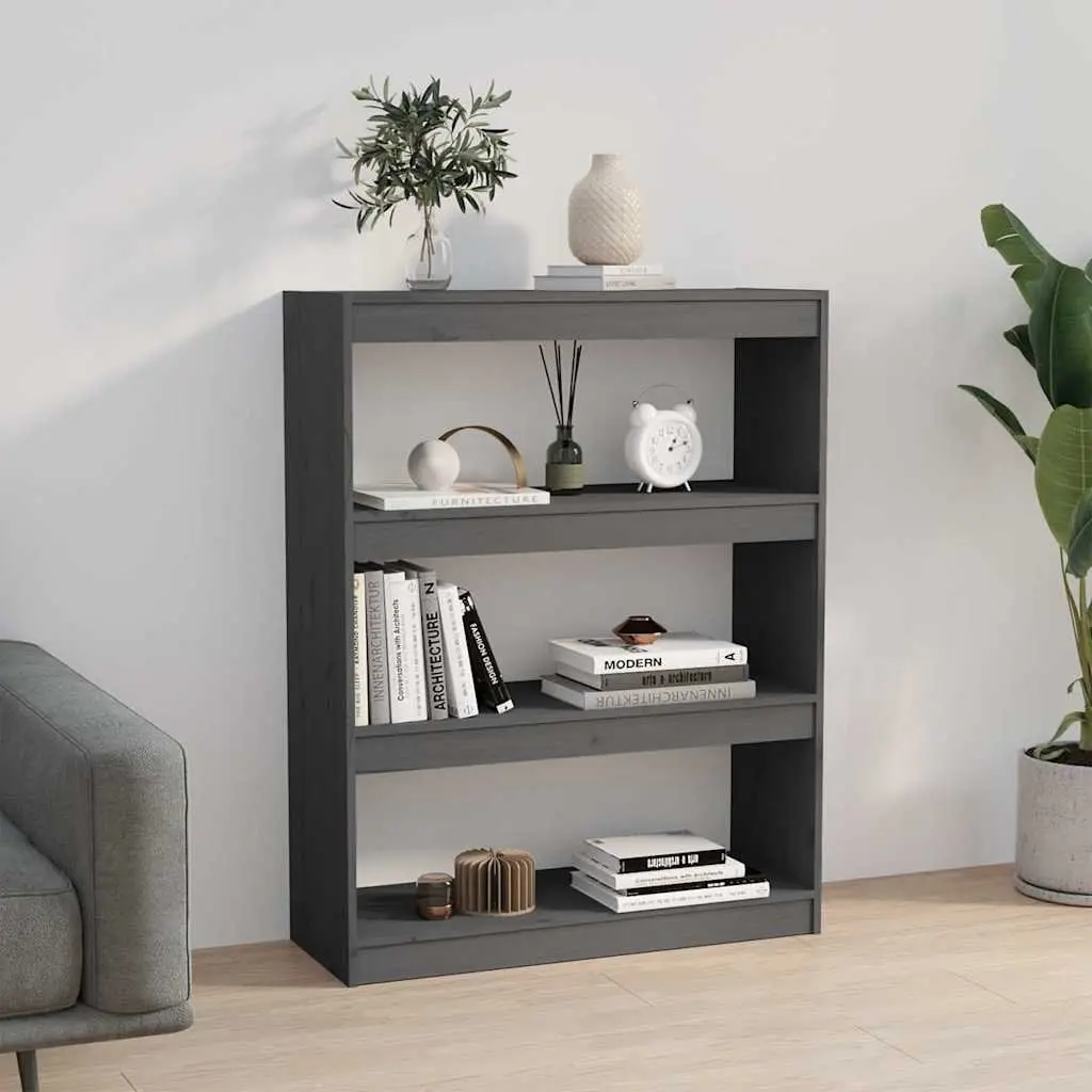 Book Cabinet Grey Solid Pine Wood Room Divider Shelving Unit Storage Organizer