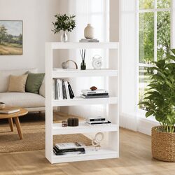 White Wooden Book Cabinet Shelving Unit 4 Compartment Storage Bookcase Room