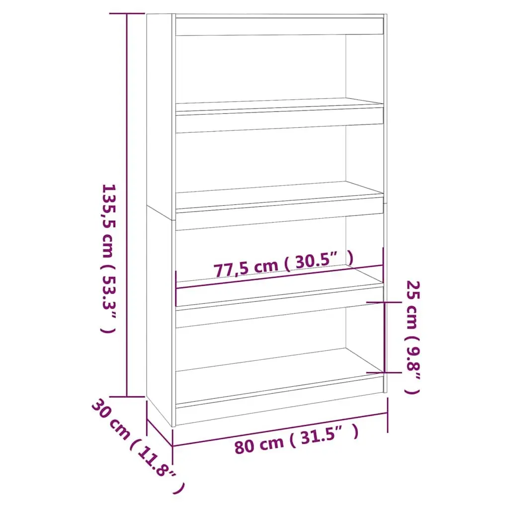 Book Cabinet 80x30x135.5cm Solid Pine Wood Room Divider White