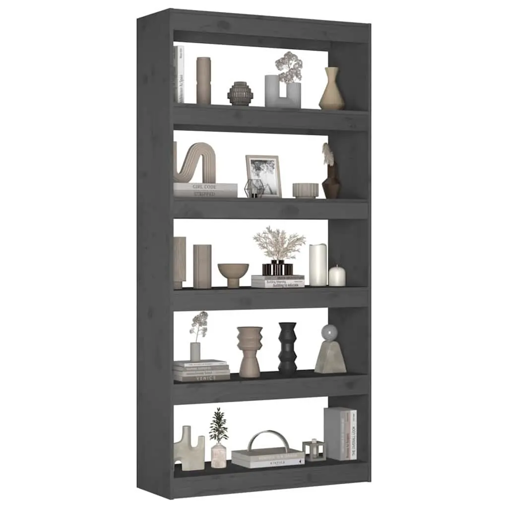 Book Cabinet Room Divider Grey 80x30x167.4 cm Solid Pine Wood 5 Compartments