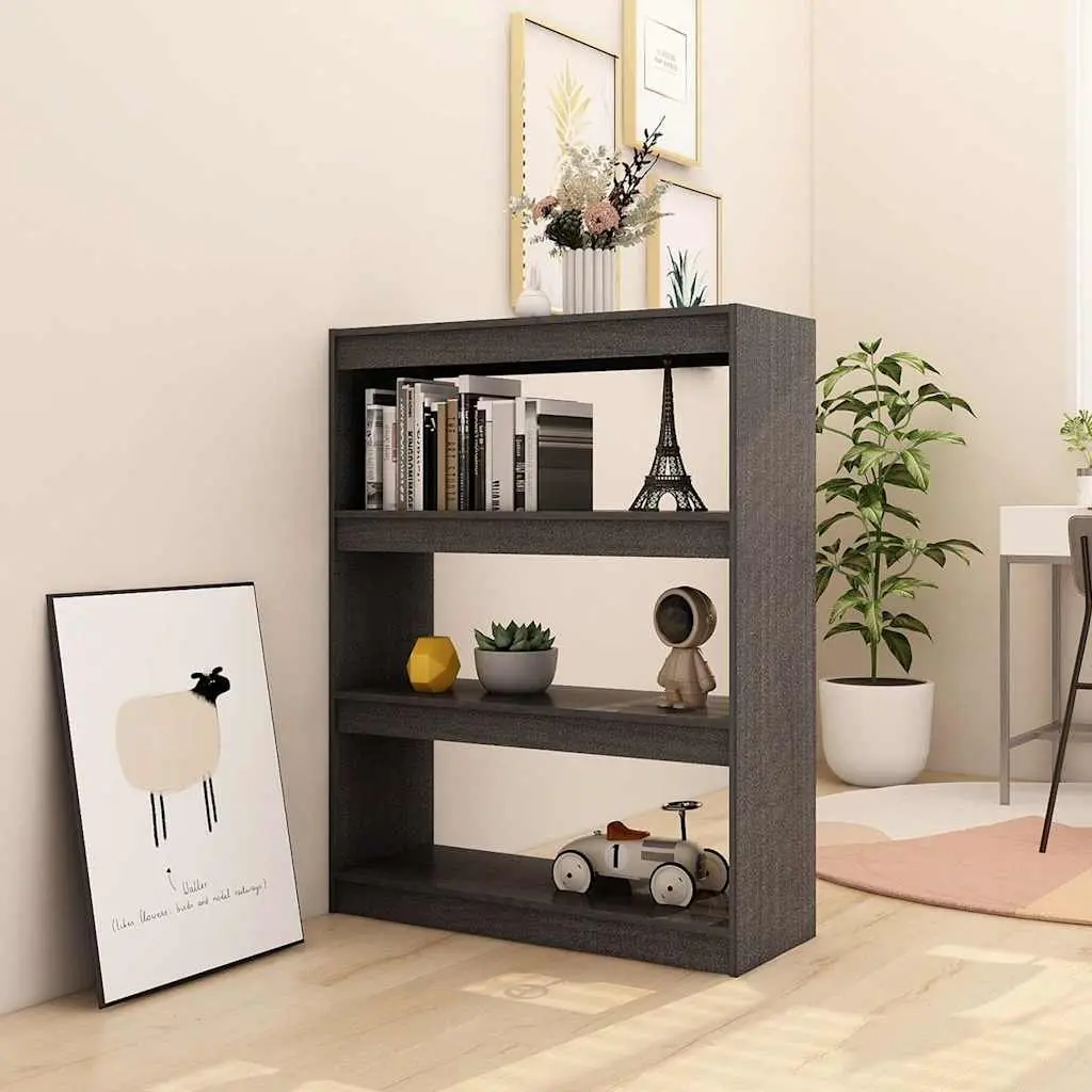 Wooden Book Cabinet Grey Room Divider Storage Bookcase Unit