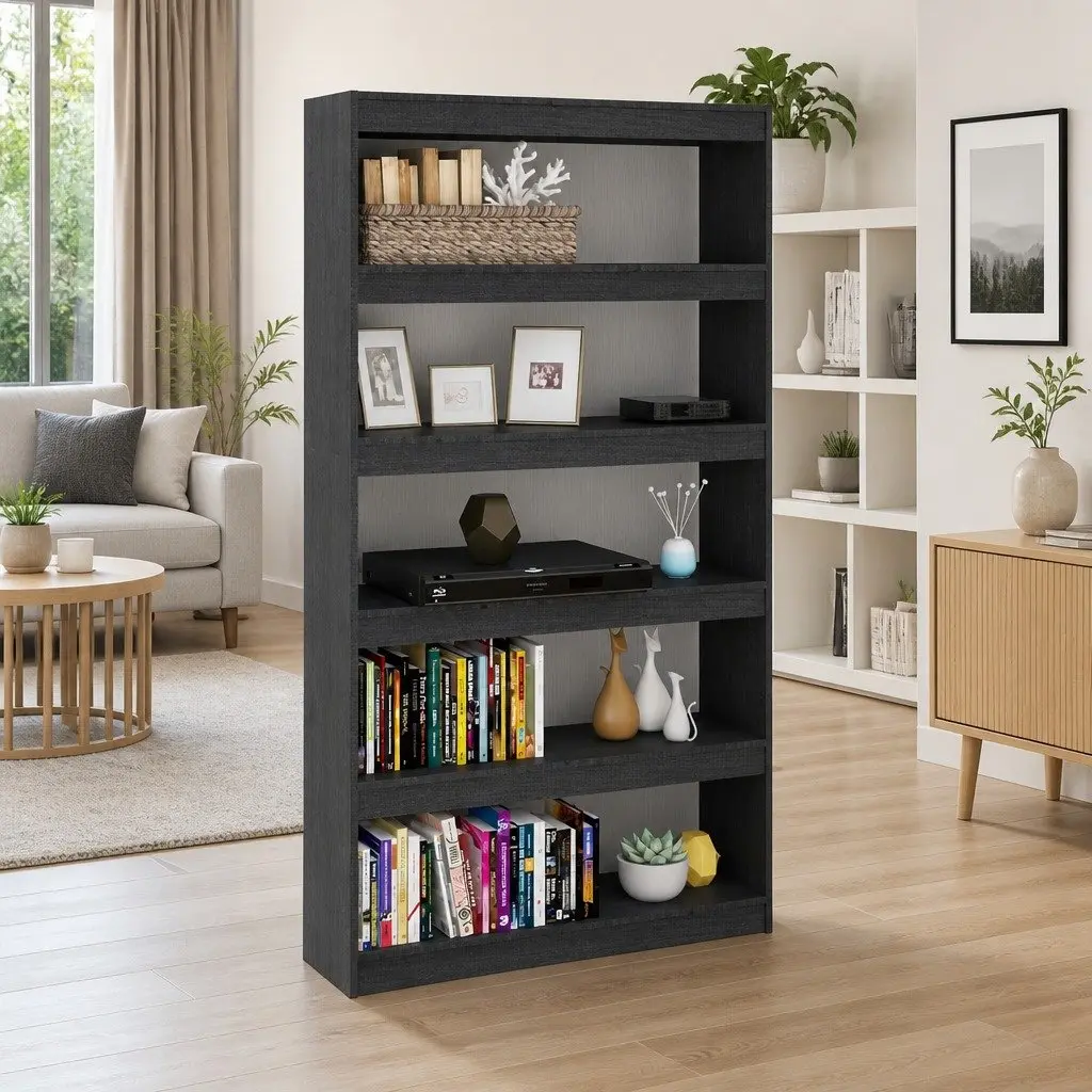 Book Cabinet Grey Solid Pinewood Room Divider Storage Shelf