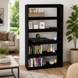 Book Cabinet Room Divider Black Solid Pinewood Bookshelf Standing Storage