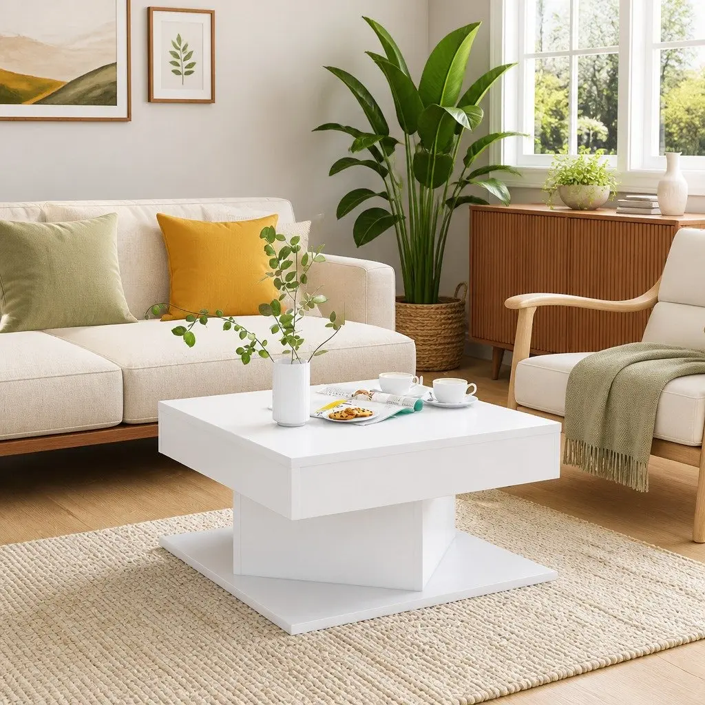 Coffee Table 57x57x30 cm White Engineered Wood Stable Surface Easy to Clean