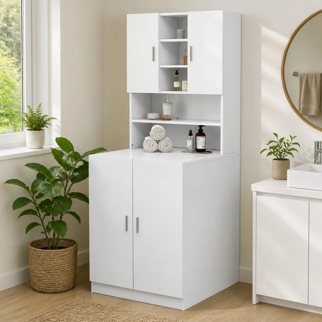 Bathroom Storage Cabinet 70.5x25.5x90cm 2 Doors Organiser