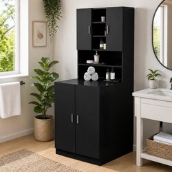 Washing Machine Cabinet Black 70.5x25.5x90cm Bathroom Storage Cupboard 2 Doors