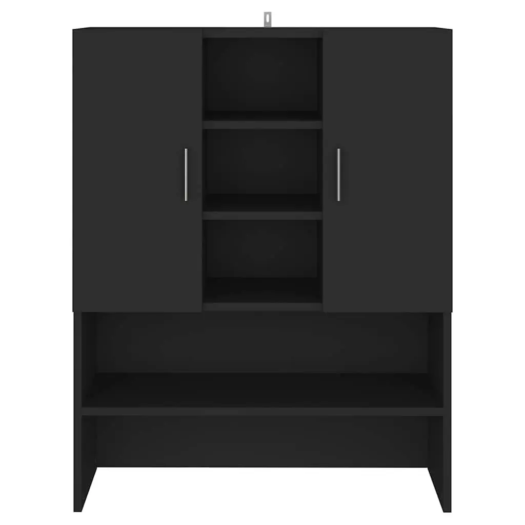 Washing Machine Cabinet Black 70.5x25.5x90cm 2 Doors Bathroom Storage Cupboard