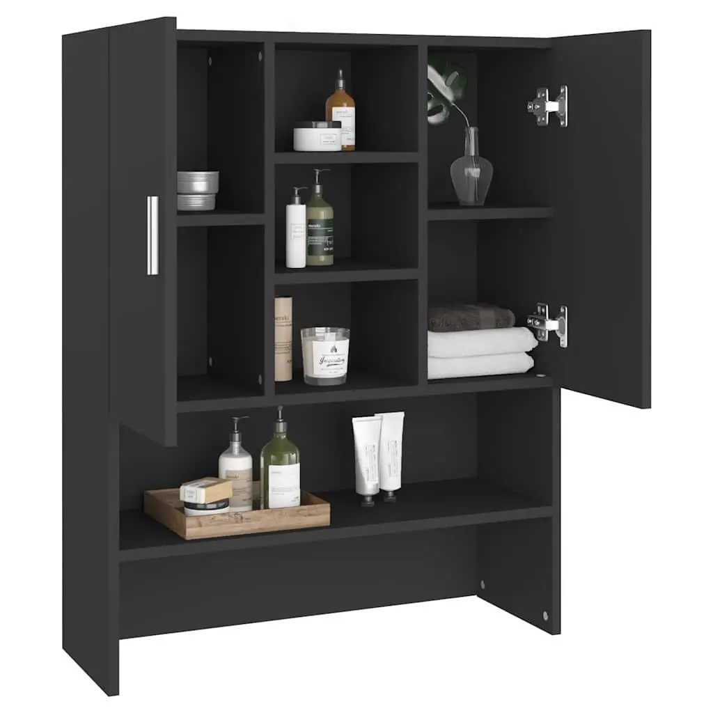 Washing Machine Cabinet Black 70.5x25.5x90cm 2 Doors Bathroom Storage Cupboard