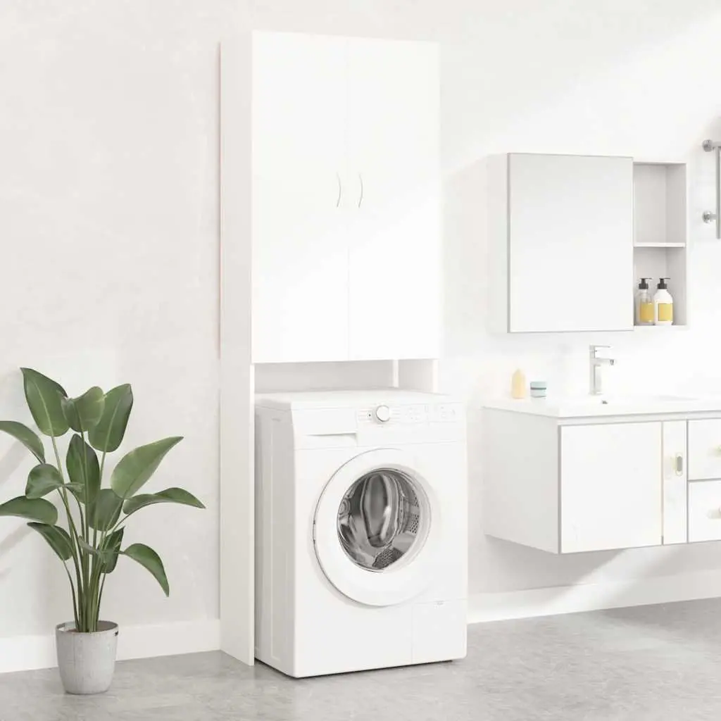 Tall White Washing Machine Cabinet Storage Organiser for Bathroom and Laundry