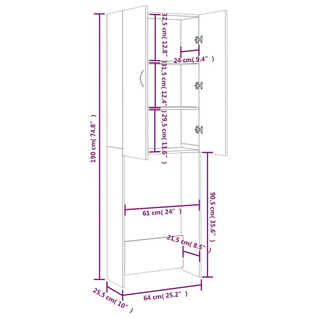 Tall White Washing Machine Cabinet Storage Organiser for Bathroom and Laundry