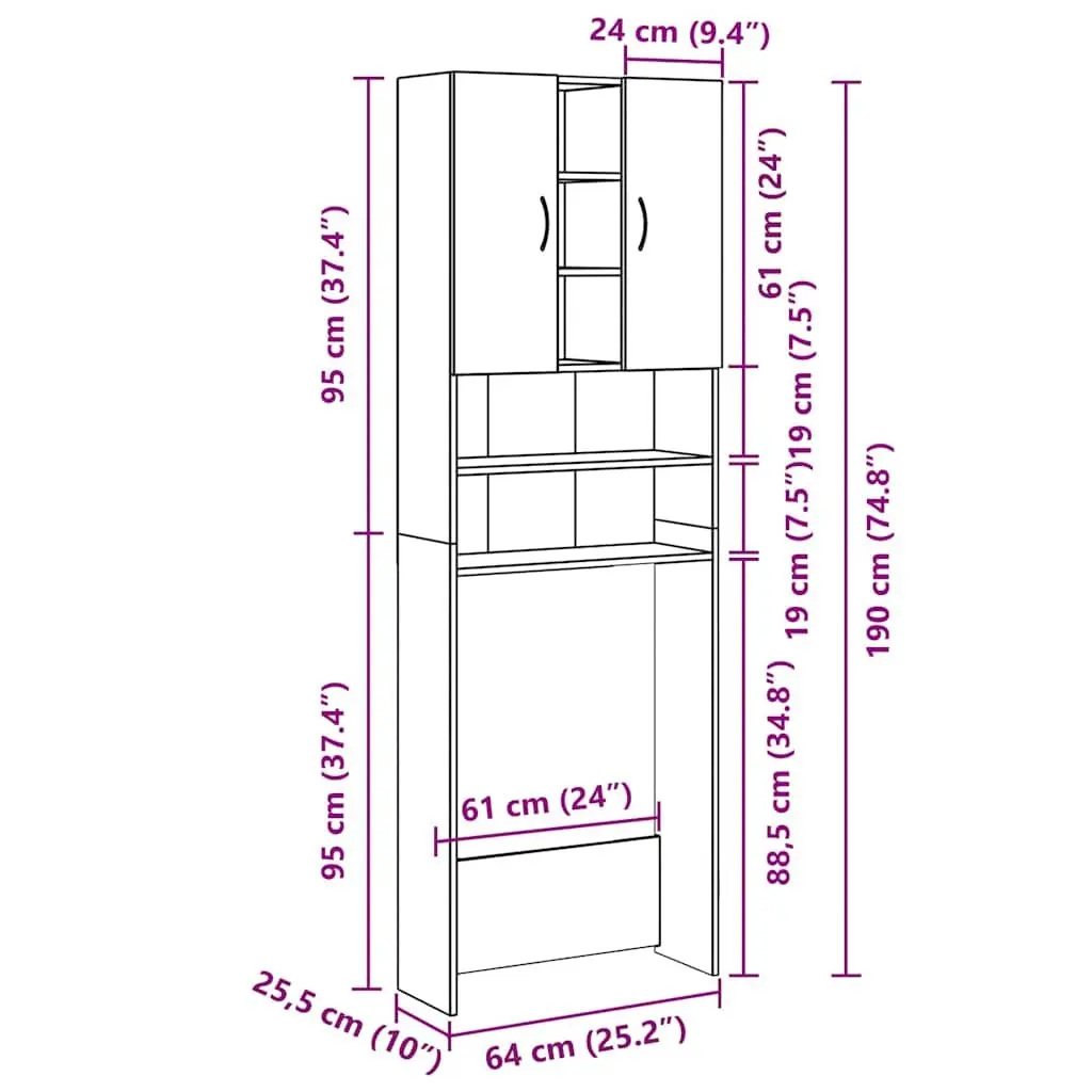 White Washing Machine Cabinet Bathroom Storage Cupboard 2 Doors 9 Compartments