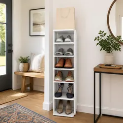Compact White Shoe Storage Cabinet with 6 Shelves