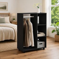 Wardrobe Cabinet Black Engineered Wood Storage Cupboard Open Compartment Shelves