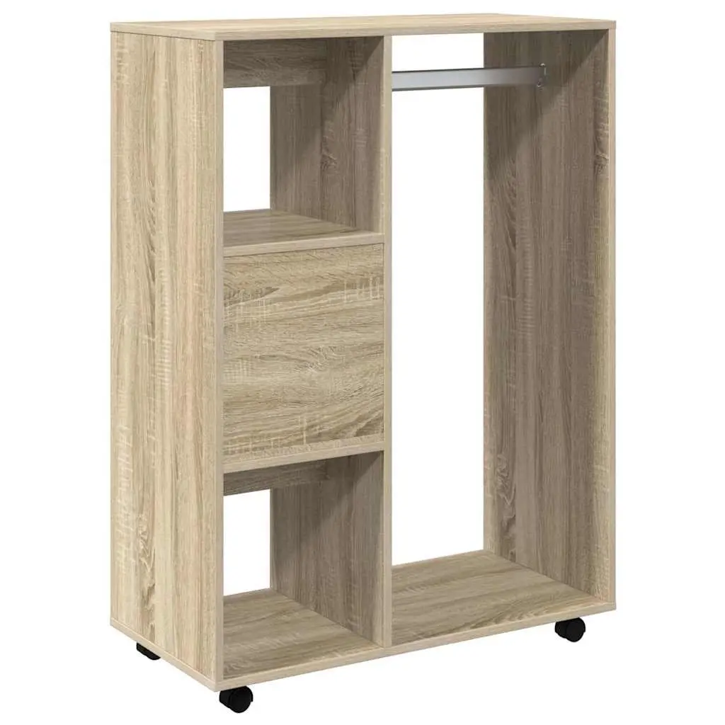 Engineered Wood Wardrobe 80W x 40D x 110H cm Open Compartment with Wheels