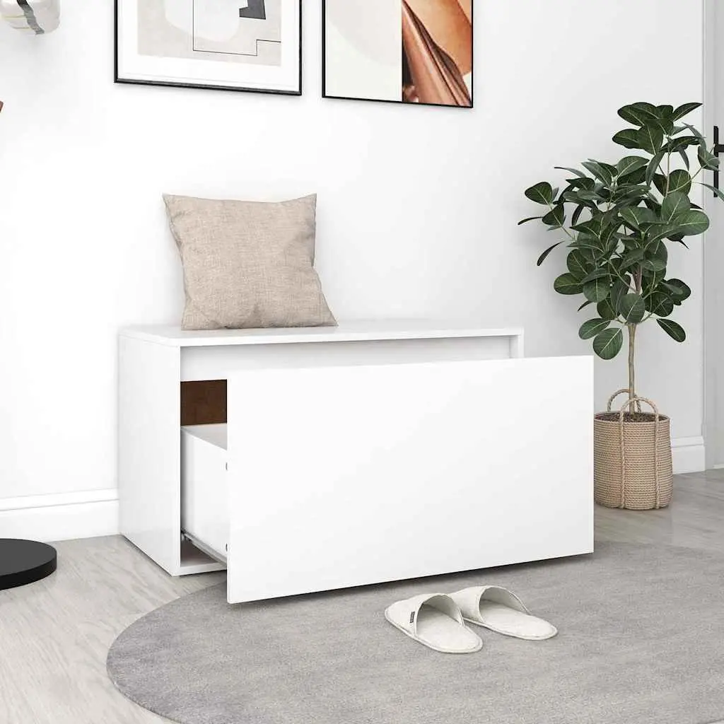 Entryway Furniture Storage Bench White Engineered Wood Easy Sliding Drawer