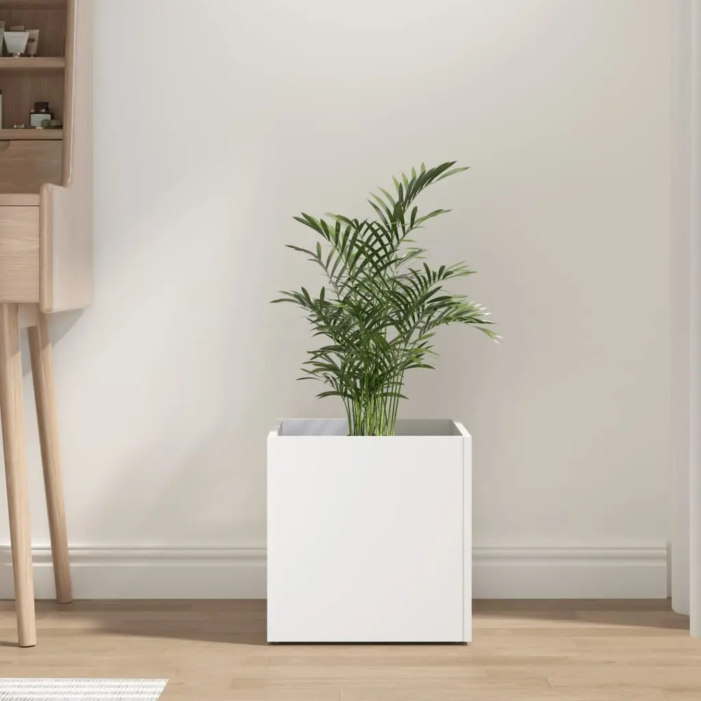 Planter Box 40x40x40 cm White Engineered Wood Moisture Resistant Indoor Outdoor Garden Decor