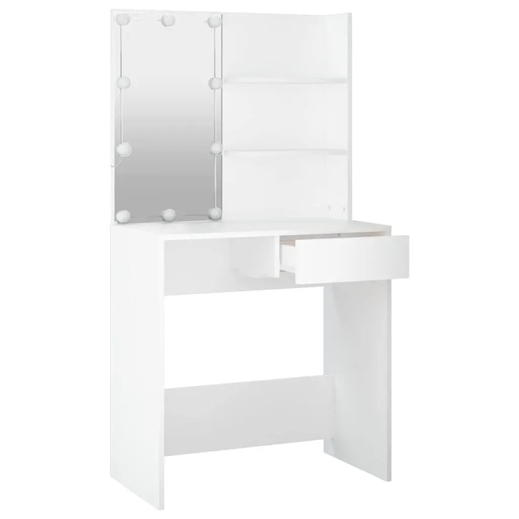 Dressing Table with LED Mirror White Storage Drawer Open Shelves