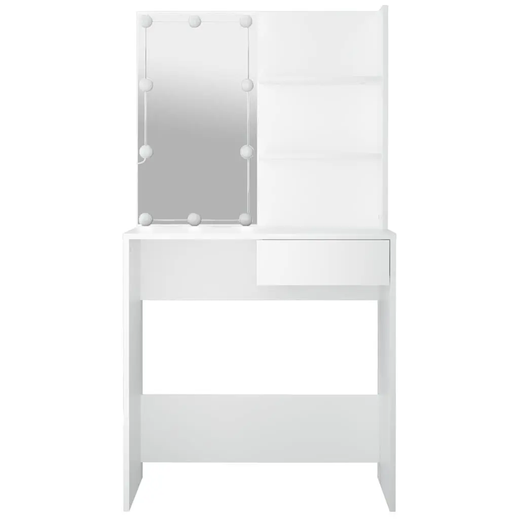 Dressing Table with LED Mirror White Storage Drawer Open Shelves