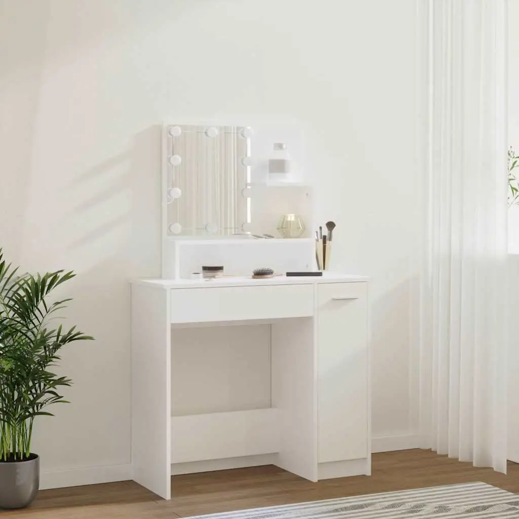 Dressing Table 86.5 x 35 x 136 cm White with LED Mirror Lights and Storage