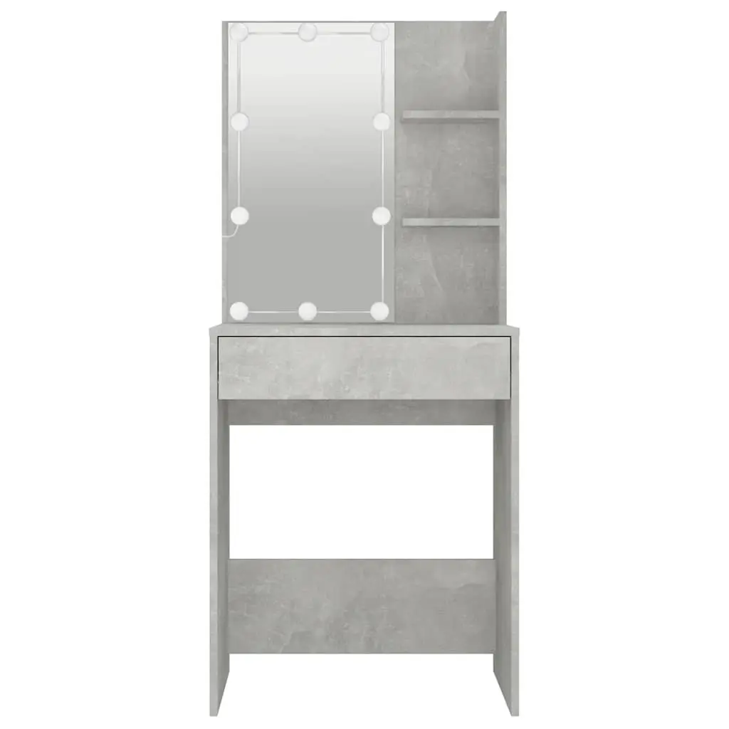 Dressing Table 60cm Grey LED Mirror Storage Drawer Open Shelves