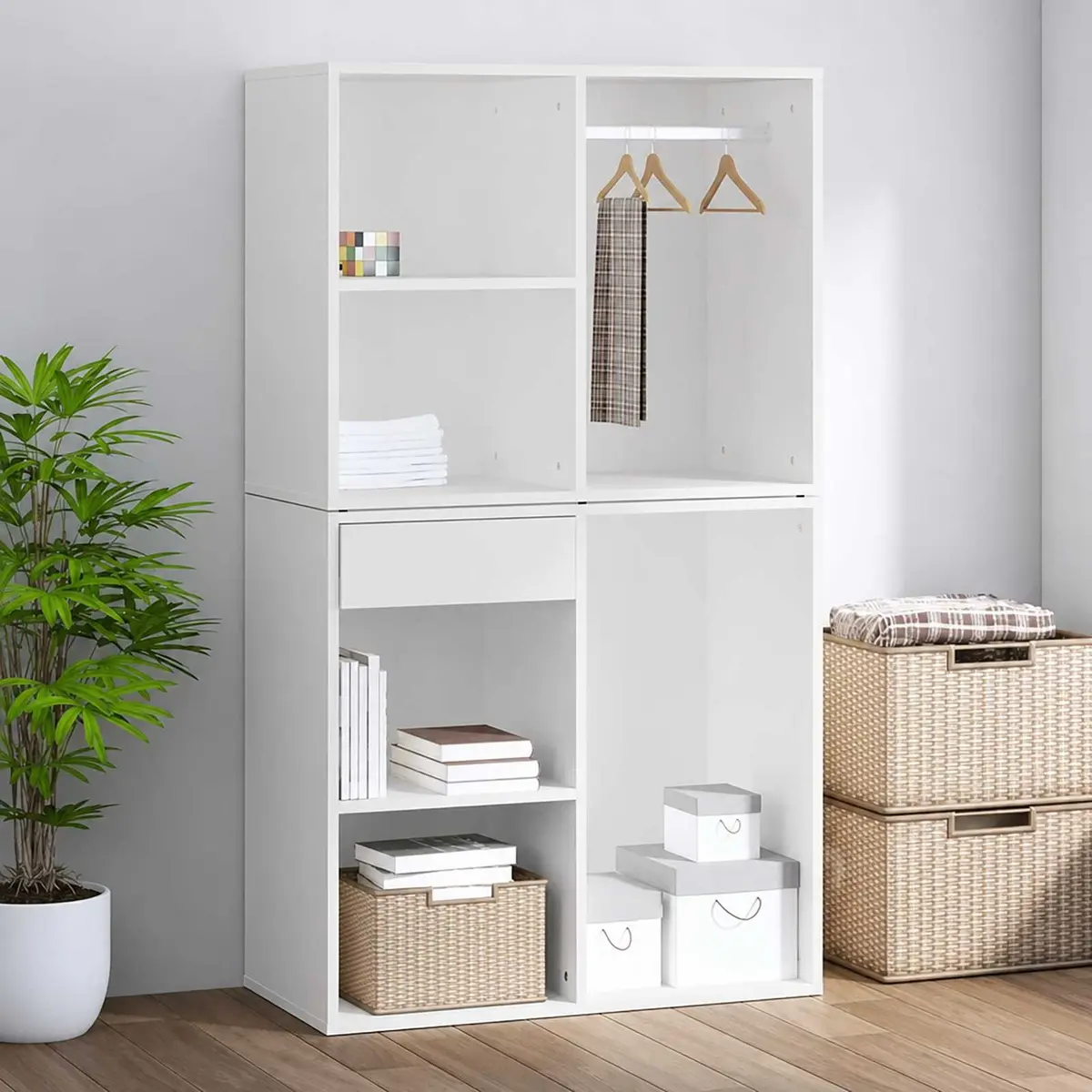 Dressing Cabinet White Engineered Wood Spacious Compartments Makeup Organizer