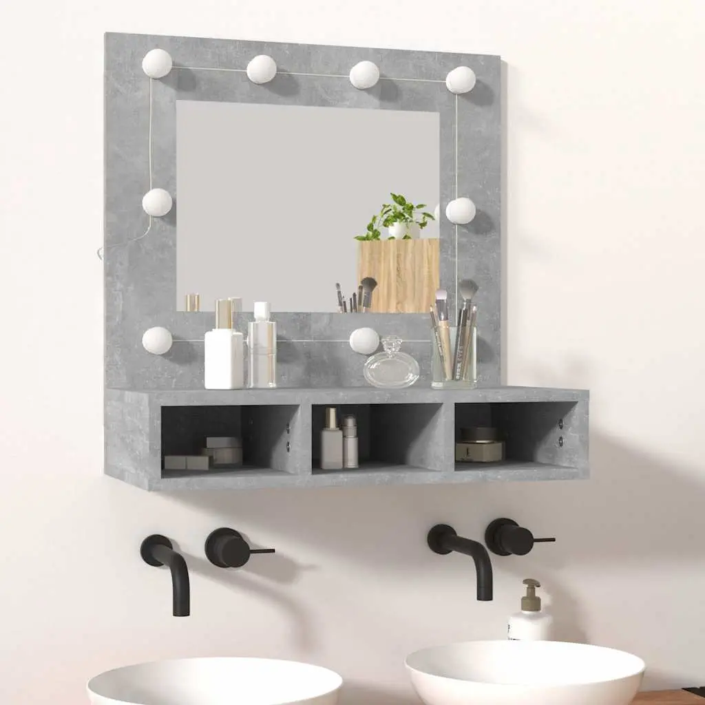 Mirror Cabinet 60cm Grey LED Bathroom Vanity Unit Wall Mounted with Storage Shelves