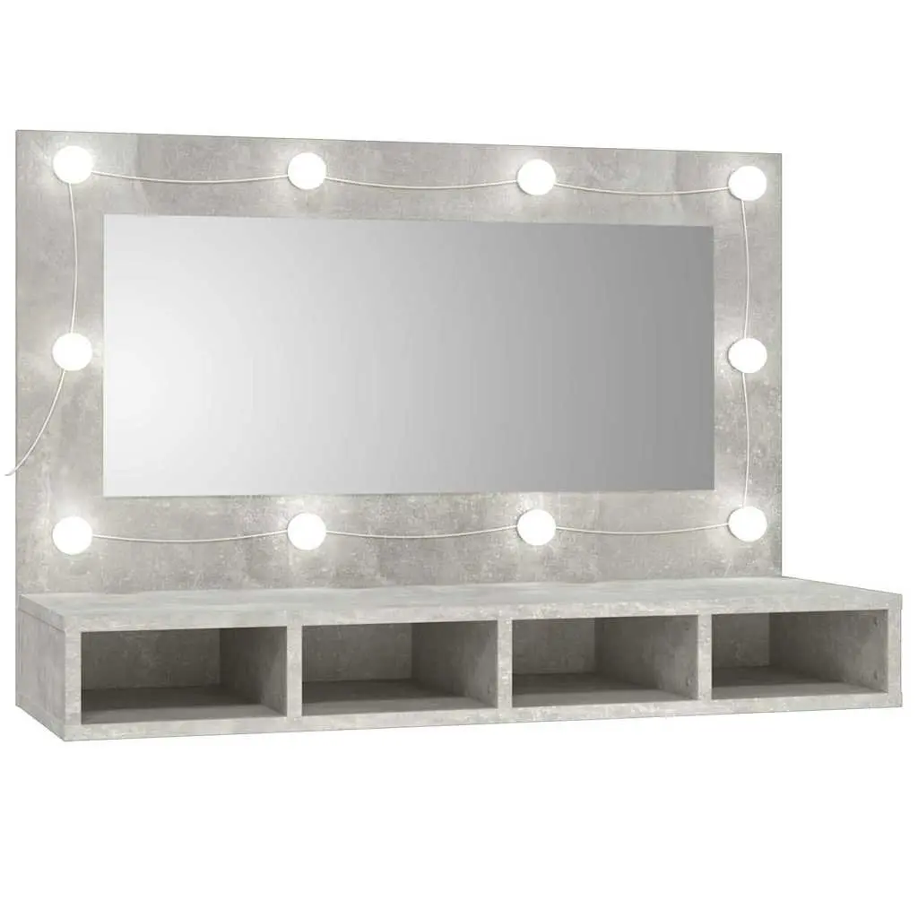 Bathroom Cabinet Concrete Grey LED Mirror with USB Mode Switching and 4 Open Shelves