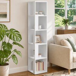 Corner Storage Cabinet White 5 Compartment Tall Cupboard Living Room Bedroom