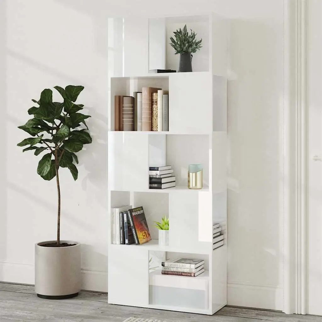 Book Cabinet Room Divider High Gloss White 60x24x155cm Open Shelf Unit